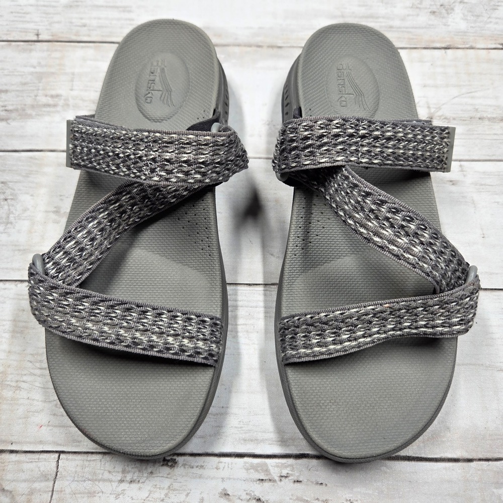 Dansko Rosette Sandals Womens 37 Grey Sporty Adjustable Strap Comfort Slides